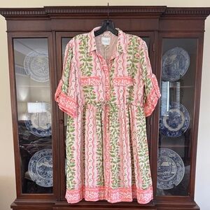 Victoria Dunn Pink and Green Printed Mini Dress